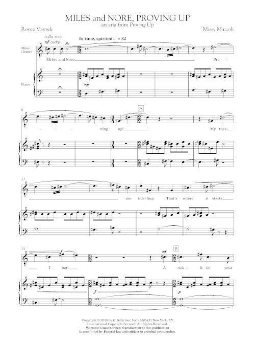 Miles and Nore, Proving Up (for tenor and piano, from Proving Up)