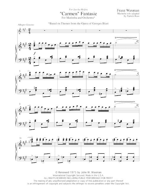 Carmen Fantasie - reduction for marimba and piano