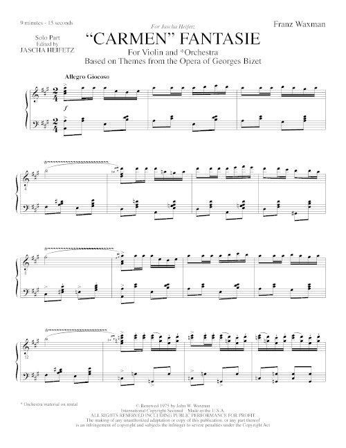 Carmen Fantasie - reduction for violin and piano - Digital (Not Printa