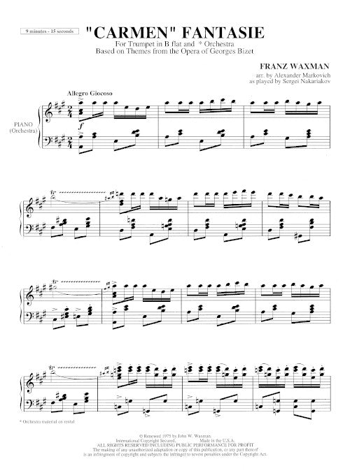 Carmen Fantasie - reduction for trumpet and piano